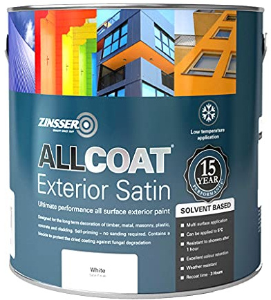 Zinsser Allcoat Exterior (Gloss Finish) Solvent Based 2.5lt (Black or White) - White