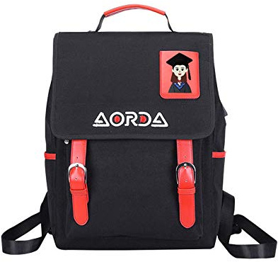 FANDARE Damryggsäck mode dagryggsäck med USB-laddningsport flicka skolväska för 15,6 tum laptop ryggsäckar resa skola högskola shopping dejting skolväskor hållbar polyester, Svart C, L, Ryggsäck