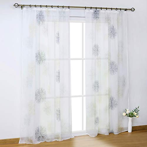 SCHOAL Gardinen, Gardinenschal mit Kreis Muster, 1 Stück BxH 140x225cm Grau | Transparente Vorhang mit Kräuselband, Voile Fensterschal, Modern Dekorgardine