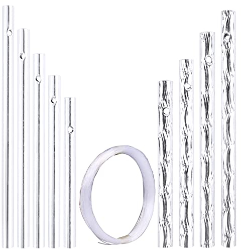 BHGT 45 Pz Tubi di Campana a Vento Campanello Tubolare Campana Eolica con Disegno Decorazione Fai da Te Tubo Alluminio Argento per Casa Salone Giardino Cortile Scacciapensieri