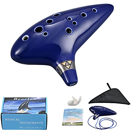 LIEKE Ocarina 12-Loch Alto C Keramik Okarina Zelda, Musikinstrument, Geschenk für Kinder Erwachsene mit Display Ständer Notenbuch Nackengurt Tasche