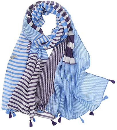 MAIRY Damen Unifarbener Gestreift Schal Eleganter Schal für Frauen Hochwertiges Weich Warm Baumwolle Schals Blau Design M01501