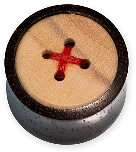 Fly Style Flesh Tunnel Piercing - Holz Tunnel mit Knopf Design, Grösse:8 mm (Paar)