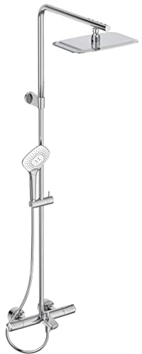 Ideal Standard A7591AA Ceratherm T100 Flex Duschsystem mit Badethermostat – 3-Funktions-Handbrause Ø 13,5 cm und Regenbrause 20x30 cm – Brauseschlauch 175 cm – in Chrom