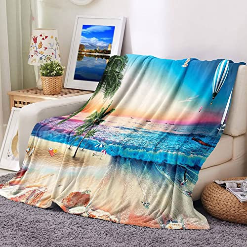 Kuscheldecke 160x200 Bunt, Blanket Decke Flanell Strand Meer Heißluftballon Flanelldecke Weich Warm Wohndecke Sofa Bett Geschenk