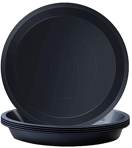 Kunjocy Confezione da 5 sottovasi rotondi da 32 cm, per piante da giardino, in plastica, per interni ed esterni, adatti per vasi fino a 28 cm (nero, esterno 32 cm)