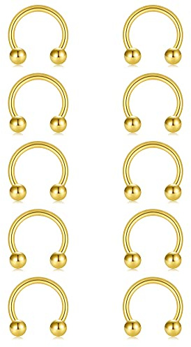 10er Hufeisen Nasenpiercing Lippenpiercing 1,2mm Gold Piercing Nase Lippe Helix Tragus Daith Ring 8/10/12mm