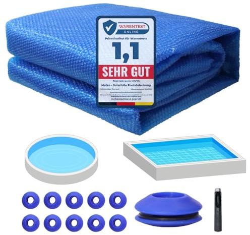 Melko Film solaire pour piscine, Bâche de Piscine - Diamètre : 500 cm - Pour une conservation efficace de la chaleur - Avec œillets - Bleu - En PVC