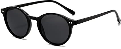 EYLRIM Classic Polarized Round Sunglasses for Women Men Vintage Style Lightweight Circle Frame Sun Glasses(Bright Black/Grey)