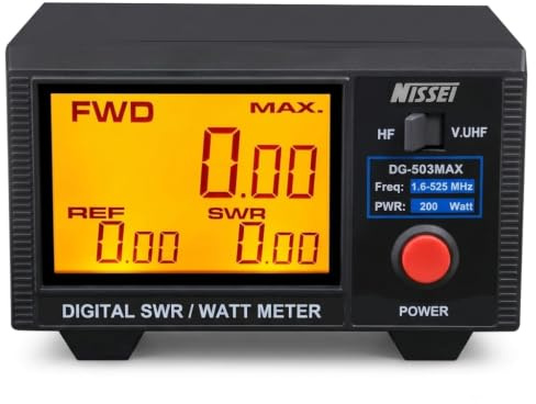 Nissei DG-503 MAX Digitales SWR- und Leistungsmessgerät - Stehwellenmessgerät & Wattmeter 1.6-60MHz 125-525MHz 200W für Funkgeräte