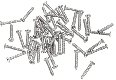 sourcing map Tornillos de Cabeza Redonda Plana M1,4-0,3x8mm 100uds, Tornillos de Máquina de Accionamiento Phillips de Acero Inoxidable 304, Sujetador de Hardware para Conexión de Muebles