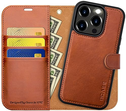 OCASE iPhone 15 Pro Max Hülle(2in1) Leder Stoßfestes Case [Abnehmbare magnetische Hülle] [Kabelloses Laden] [Kartenfach] iPhone Handyhülle RFID Schutzhülle Etui Klapphülle Braun 6,7 Zoll