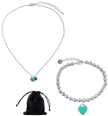 1 collana dell'amore, bracciale e borsa portaoggetti, doppia collana a forma di cuore, collana smaltata, ciondolo regolabile, borsa da festa 50 cm, Zinco