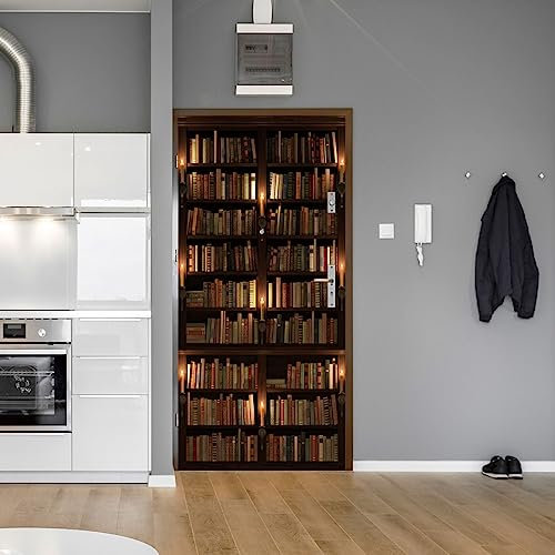 Türaufkleber 3D Türposter Kreatives Retro-Bücherregal Selbstklebend Wandbild 95X215Cm Türtapete Fototapete Türfolie - Abnehmbar Wandtapete Wohnzimmer Pvc Wasserdichte Wallpaper Art Wandtattoo