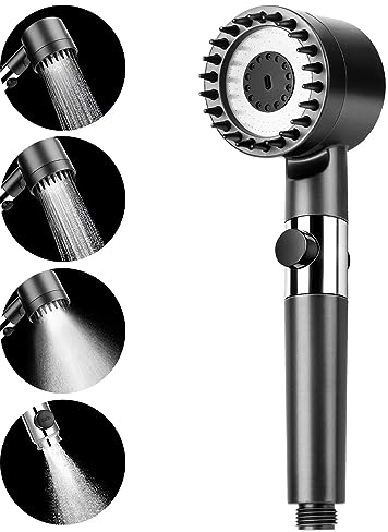 Hochdruck Duschkopf mit 4 Modi, Einstellbaren Duschkopf Wassersparend, Druckerhöhend Handbrause Duschkopf mit Schalter, Wasserstoppknopf Massage Dusche für Erwachsene, Kinder, Haustiere im Badezimmer