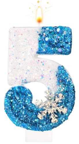 Geburtstagskerzen 0-9, Schneeflocke Pailletten zahlenkerze, Weiß und Blau Kuchenkerzen für Kinder, Erwachsene, Geburtstag, Hochzeit, Jubiläum, Partyzubehör (5)