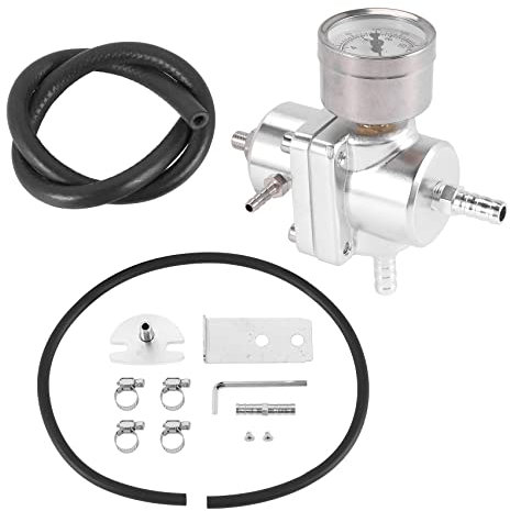 tassieroon Universal Car Adjustable Fuel Pressure Regulator with Gauge Silver
