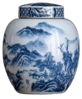 Deko Vase Chinesische Keramik-Ingwerglas-Blumenvasen Mit Deckel, Goldene Emaille-Porzellanvase, Tempelgläser, Tee-Vorratsglas Vase mit Deckel (Color : Blue, Size : 12.5 * 15cm)