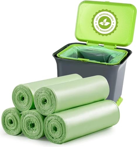 Bolsas de basura pequeñas de 1.2 galones, bolsa de basura biodegradable de galón, mini papelera compostable fuerte para baño, bolsas de basura para el hogar, oficina, cocina, ajuste de 5 litros, 5 L,
