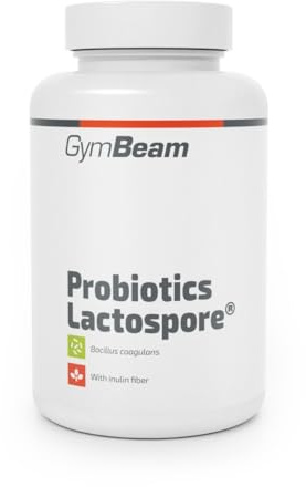 GymBeam Lactospore Probiotika - Bacillus Coagulans, probiotische Bakterien & Präbiotika, 4 Mrd. Kulturen/Portion, Inulin, für optimale Verdauung & für Reisen, vegan & vegetarisch, 90 kaps
