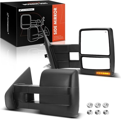 A-Premium Towing Mirrors - Compatible with Ford F-150 F150 2007 2008 2009 2010 2011 2012 2013 2014 Pickup - With Power Glass, Heated, Turn Signal, Puddle Light, Manual Folding, Telescoping - Pair Set