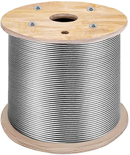 VEVOR Câble en acier inoxydable, 4,8 mm x 305 m, câble métallique inox 316 1x19 qualité marine pour garde-corps, balustrade, guirlande lumineuse à suspendre, clôture de porche, balustre de bricolage