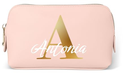 Love Faith personalisierte Kosmetiktasche - Pink - 18x11x4,5 cm | Wähle Initiale & Namen für die Gravur - Hochwertiger PU-Kulturbeutel - Praktischer Reisebegleiter für Frauen