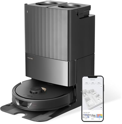 roborock Qrevo S Aspirateur Robot Laveur, 7000Pa HyperForce, Double Serpillière Rotative 200 TR/Min & Relevable 10mm, Station Multifonctionnelle, 3D Cartographie, Reactive Tech, Contrôle APP, Noir