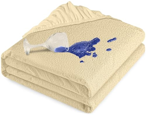 Utopia Bedding Matratzenschoner 160 x 200 x 30 cm beige Wasserdicht, Viskose, Öko-Tex Zertifiziert, Spannbetttuch, Matratzenbezug, Atmungsaktiv, Rundum elastisch