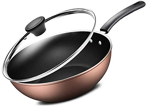 OQHAIR Sartén de Acero Inoxidable Sartén para saltear Wok Sartén Antiadherente Menos Aceite Humo Sartén para cocinar Olla/Cocina de inducción Estufa Universal -Wok Antiadherente de 30 cm
