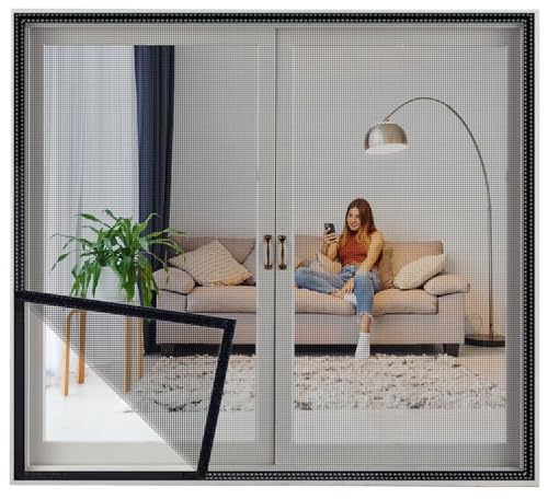 Fliegengitter für Fenster, 55x90cm Insektenschutz Fenster, Fliegenvorhang, für BalkonFenster KellerFenster TerrassenFenster, Schwarz