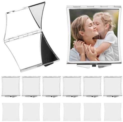 BAOZOON 6 Stück Sublimationsspiegel blanko Taschenspiegel Metall Kompakt Make-up Spiegel Wärmeübertragung Kosmetikspiegel Sublimation Reise Klappspiegel für Frauen Mädchen (quadratisch)