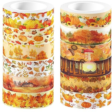 CC HOME Thanksgiving Washi Tape Set di 12 rotoli da 15 mm Autunno foglie d'acero Decoration Washi Wallet, carta da parati decorativa per confezionare regali