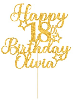 Personalised Happy Birthday Cake Topper Party Cake Decoration Customised with Any Age Name Cake Toppers for Men Boys Women Girls 16th 18th 20th 21st 30th 40th 50th 60th(Gold)