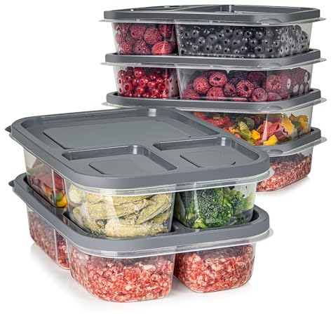 Viwares Frischhaltedosen-Set mit Fächern - BPA-freie Meal Prep Boxen für Zuhause, Arbeit, Schule und Unterwegs - Luftdicht, Spülmaschinen- und Mikrowellengeeignet, Kompakt - 6er Set in Anthrazit