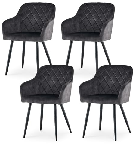 CLIPOP Esszimmerstühle 4er Set, Küchenstühle Anthrazit Samtstoff stühle Polsterstühle mit Armlehne Metallbeine Polstersessel Stühle für Esszimmer Küche (4, Samt Anthrazit)