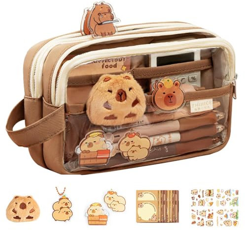 Federmäppchen Im Capybara Design Tier Stiftemäppchen Niedliche Stifthülle Stifthalter Federtaschen Mäppchen Große Kapazität Pencil Case Tragbare Make Up Tasche Transparente Große Bleistifttasche