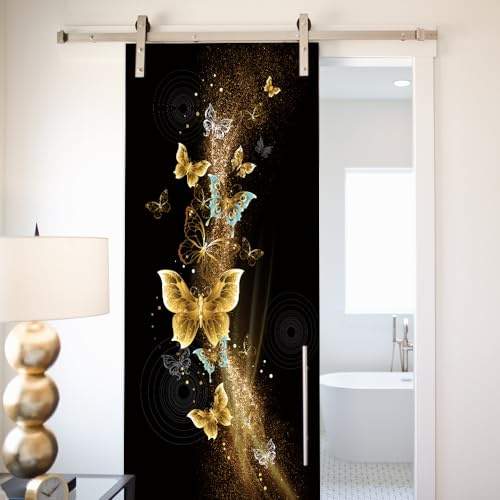 3D Türaufkleber Goldener Schmetterling Türtapete selbstklebend Fototapete Türposter Türfolie Türsticker PVC Wasserfest Wandbild Für Wohnzimmer kinder bad Schlafzimmer B77 x H200cm