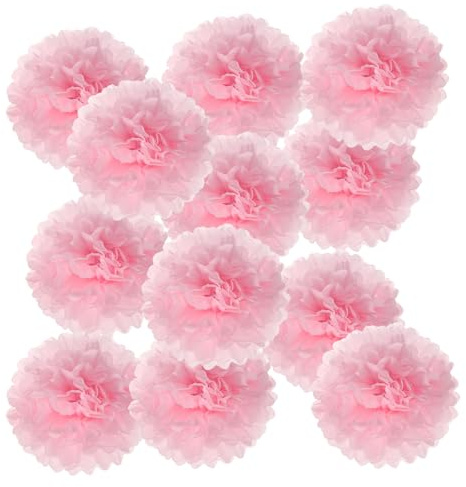 PATIKIL 20cm Pompon Carta Velina, 12Pz Fiori di Carta Pom Poms Decorativi Colorati per Matrimoni Addio Nubilato Compleanno Decorazioni Sfondo, Rosa
