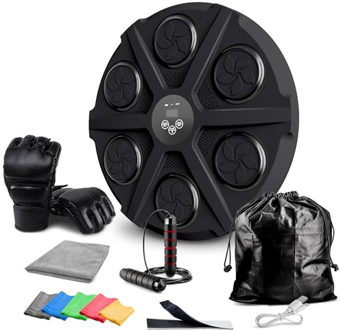 Ezero Smart Music Boxing Machine 12 steg, Bluetooth med boxhandskar, hoppreplådor, handduk, träningsband och bärväska – boxningsmaskin med boxningshandskar – boxningsmaskin med musik – musiklådor