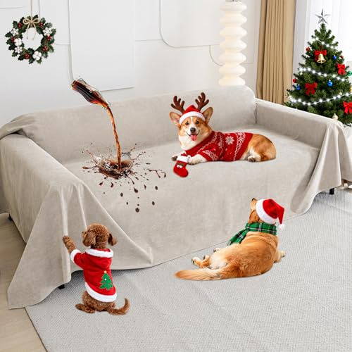 Loiion Wasserdichter Sofabezug Hund Katze 300x180cm Grau rutschfest | Hundedecke Schonbezug Couch Wasserabweisend Kratzfest Maschinenwaschbar Rutschfest Beidseitig Haustier 300x180cm