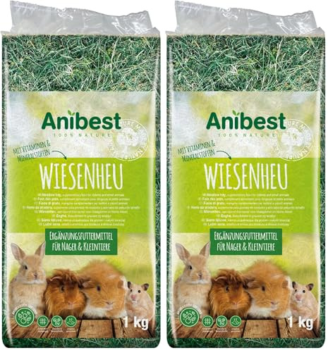 Anibest Wiesenheu, 100% natürliches Futter für Kaninchen, Hamster, Meerschweinchen sowie andere Nager und Kleintiere, Made in Germany, 1 kg (Packung mit 2)