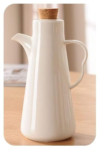 500 ml weiße Ölspenderflasche aus Keramik mit Korkdeckel, Menage für Olivenöl/Sojasauce/Essig für Küche, Bar und Esszimmer