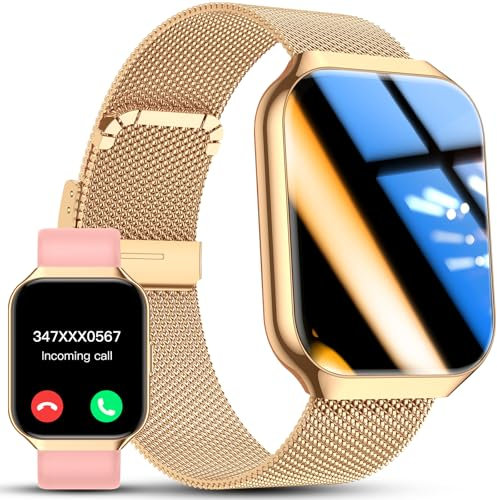 TAPPODO Smart Watches for Women, 1.91HD Fitness Watch with Bluetooth Calling, Health Tracker for Sleep/Heart Rate/SpO2, 120+ Sports, 200+ Dials, IP68 Waterproof, Smart Watch for Android iOS (Gold)