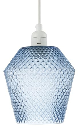Modern and Compact Midnight Blue Glass Diamond Design Easy Fit Pendant Lamp Shade for Kitchen, Lounge, Dining Room etc | 17cm x 17cm by Happy Homewares
