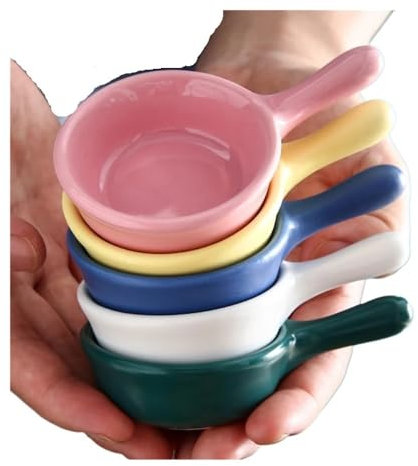 FOVAOK Mini-Keramik-Soßenteller mit Griff, super niedliches Tablett, Gewürzteller, Sushi, Soja, Snacks, Dips, Zuhause, Schüssel (grün, L, 5 Stück)