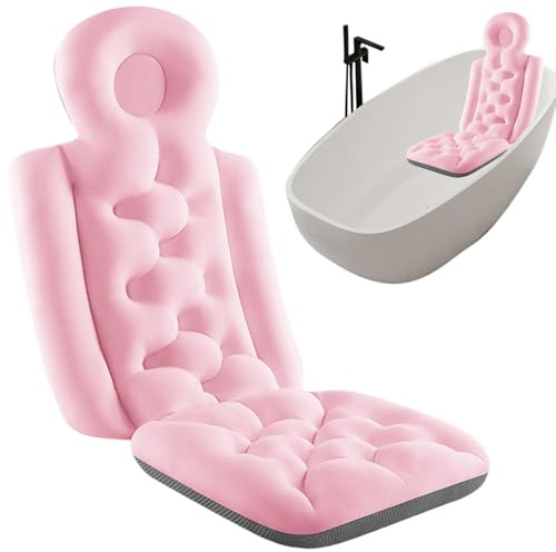 Badewannenkissen Ganzkörper Badekissen (40x93cm) - Badewannenmatte Mit Kopfstütze Unterstützt Nacken, Rücken Und Beine - Elastisches Badewannen-Rückenkissen Für Heimba, Blau/Rosa