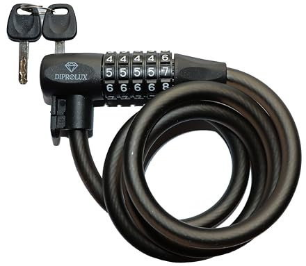 Diprolux Fahrradschloss Duo, schwarz, 2 Verschlussmöglichkeiten, Hohe Sicherheit mit 5 stelligem Zahlencode, Schloss mit Schlüssel, Länge 120 cm Stahlseil für Fahrrad, Motorrad, Scooter