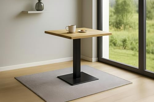 SAM Bistrotisch Iris 75x75 cm, Wildeiche, Säulen-Gestell schwarz | Baumkantentisch massiv, Eichenholz, echte Baumkante, Säulentisch/Esstisch aus Eisen, Küche, Café & Essbereich