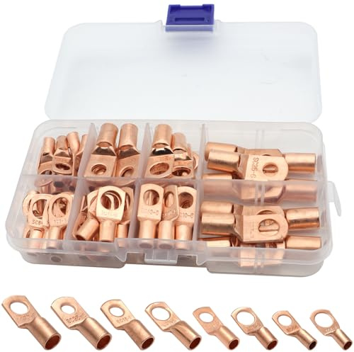 Rohrkabelschuhe 140 Stück Kabelschuhe set 6mm² 10mm² 16mm² 25mm² Ringkabelschuhe M8 M6 Enthält 60 Kabelschuhe + 80 Schrumpfschläuche für Batteriekabel Kfz Verteilerkästen Auto Boote